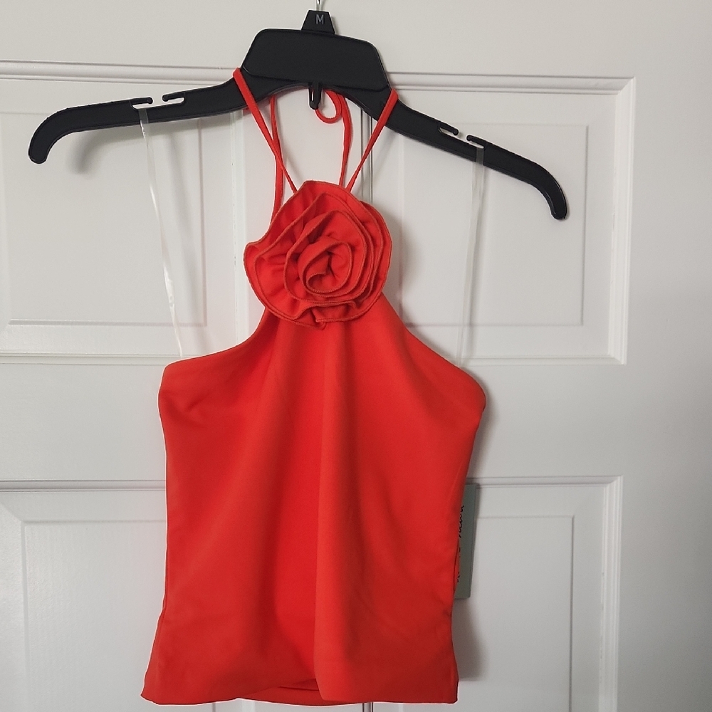 Vibrant Orange Junior Halter Crop Top